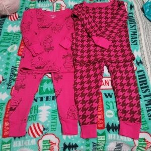 Carters Little girl set of Pink long sleeve Pants Outfit Size 12Months